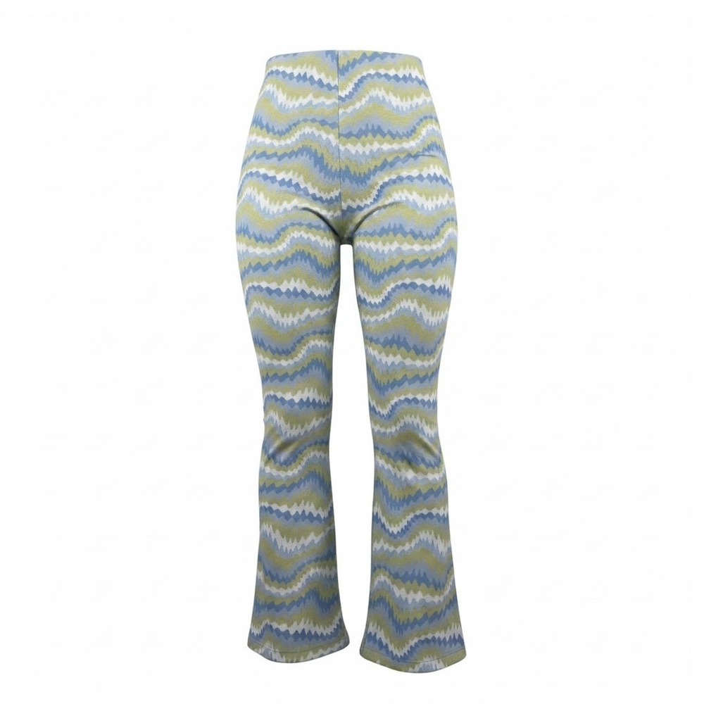 Urban Outfitters Bryn Blue Green Chevron Print Knit Flare Pants Women Medium NWT - Picture 14 of 14